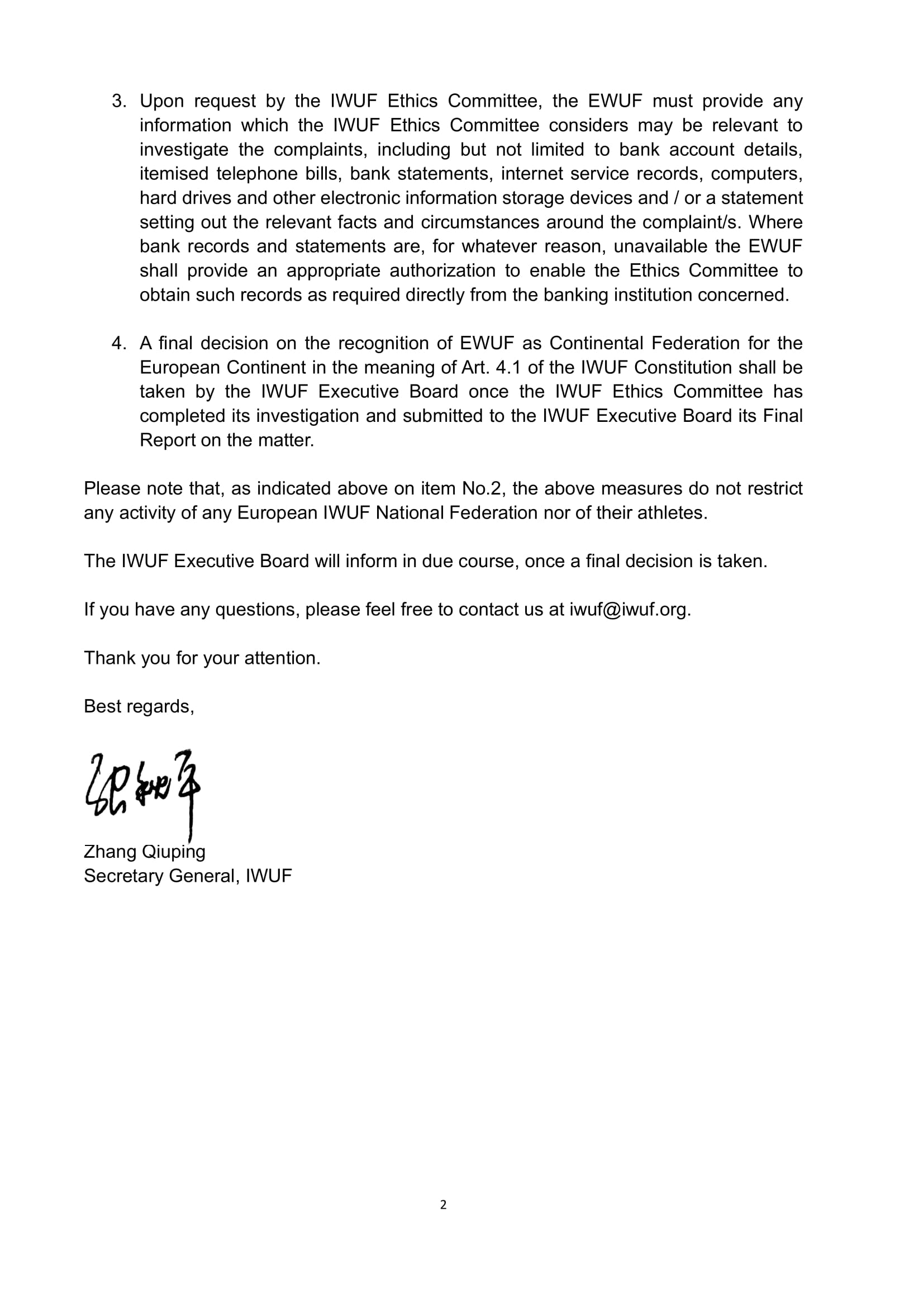 2021-04-16 Decision on Provisional Measures taken by IWUF on the European Wushu Kungfu Federation (EWUF)-2