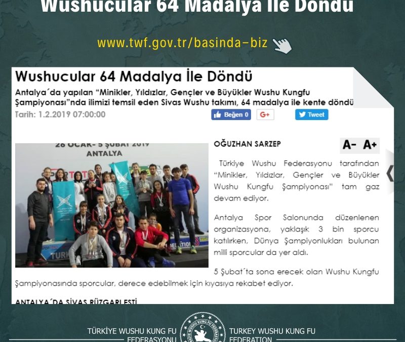 Wushucular 64 Madalya İle Döndü